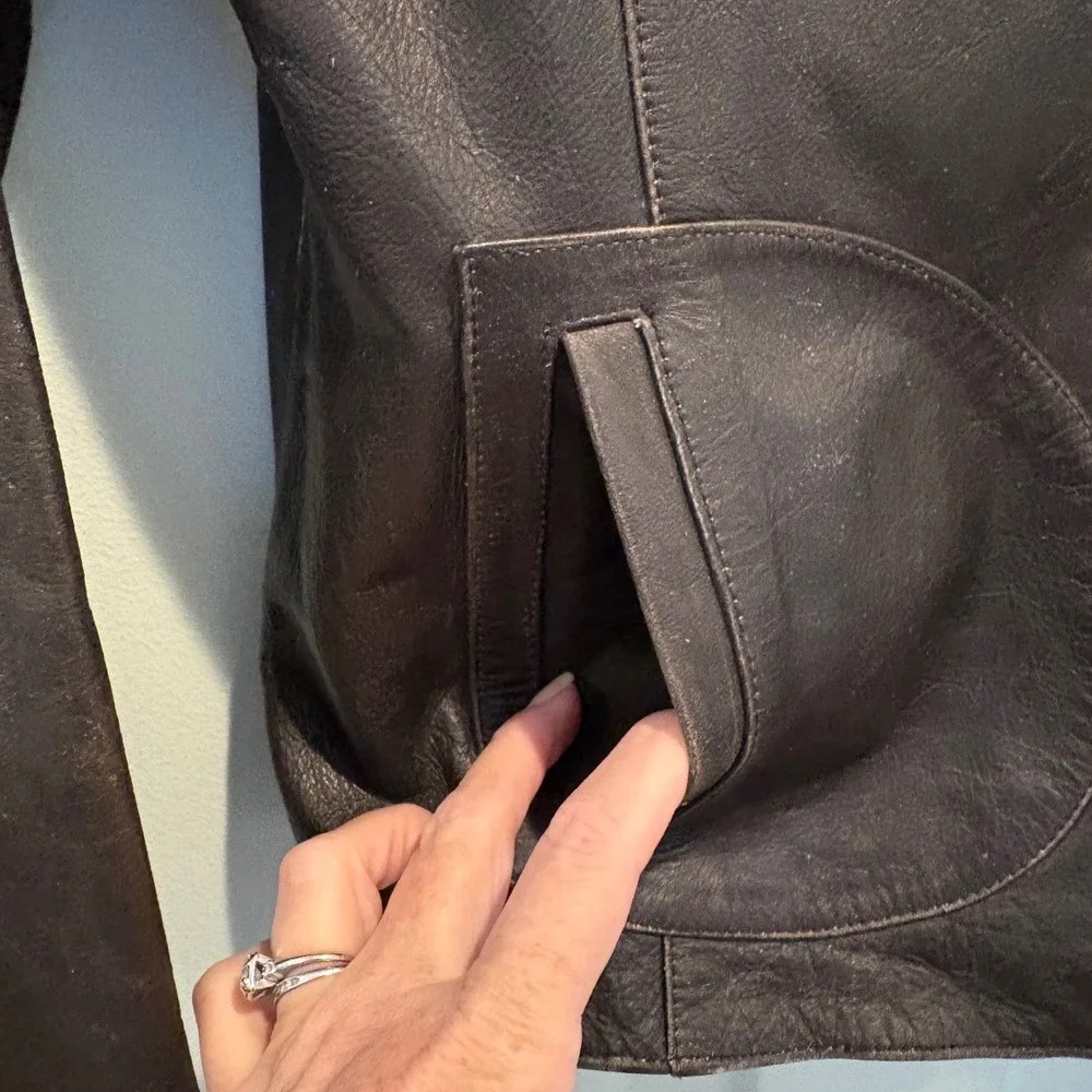 Vtg y2K Wilsons Leather Maxima Jacket Large Slim Chocolate Brown Western Moto - Picture 5 of 16